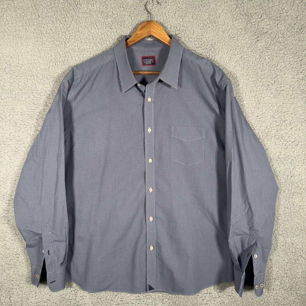 UNTUCKit Cruz WF Shirt Mens 2XL Blue Check Long Sleeve Button Up Wrinkle Free